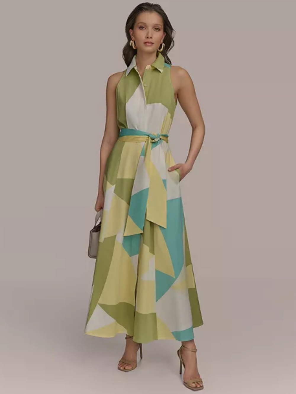 Donna Karan Color Block Sleeveless Maxi Shirt Dress